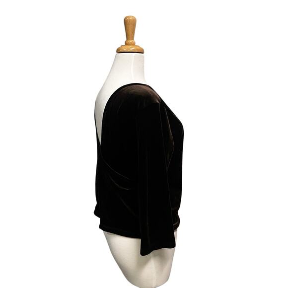 VTG Y2K Soft Surroundings Velvet Top Sz L Brown Deep V Faux Wrap 3/4 Sleeve - Picture 5 of 7